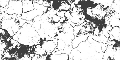 Naklejka premium Black and White Grunge Cracked Surface Texture Vector Background