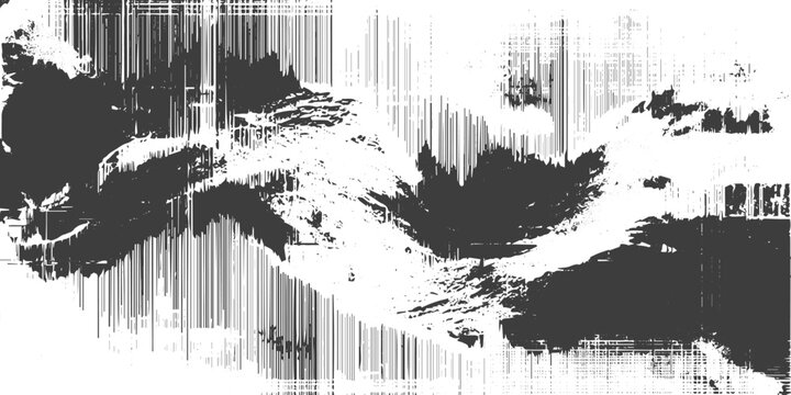 Abstract Black and White Digital Glitch Texture Background with Distorted Noise and Scanlines