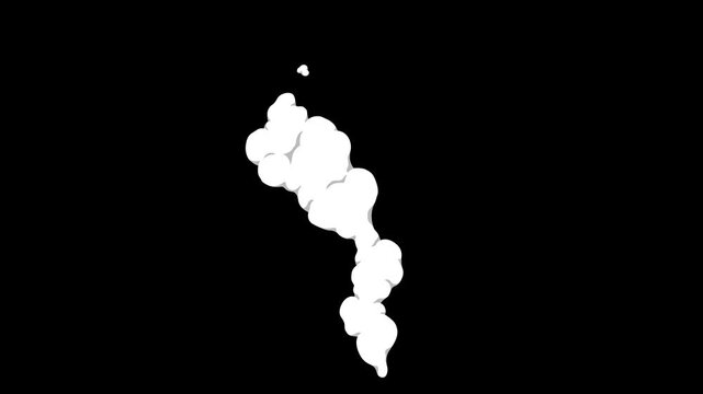 4K 2D cartoon animation of looping continuous puff smoke with an alpha channel transparent background