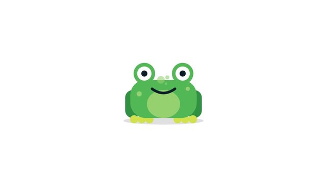 Smiling green cartoon frog character.