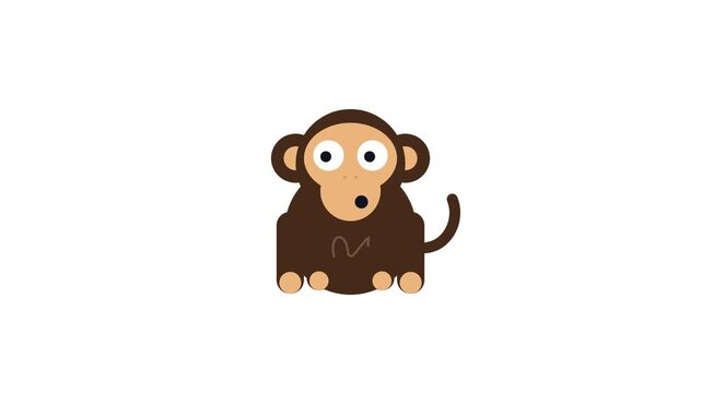 Cartoon monkey sitting on white background.