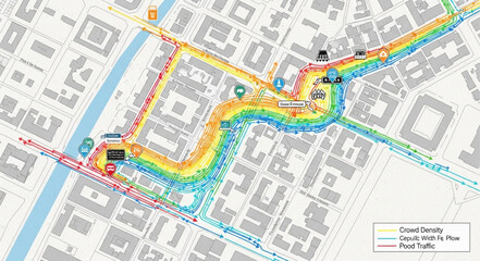 Fototapeta premium City map with traffic flow visualization and data overlay.