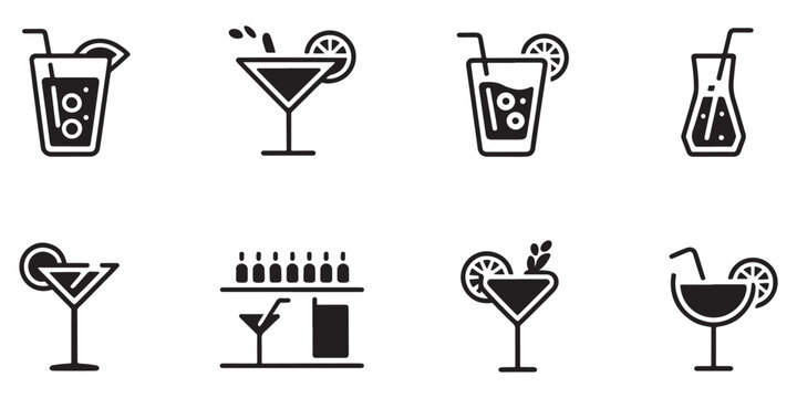 Modern Cocktail Bar Icon Pack &ndash; Minimalist Monochrome Drink Collection