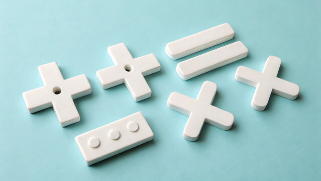 3d white math symbols plus minus multiply divide on teal background