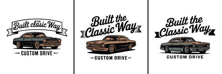 Fototapeta premium Vintage muscle cars in graphic illustration for custom drive and classic way branding