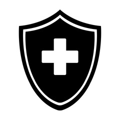 Fototapeta premium Medical shield icon with cross symbol representing emergency healthcare, hospital aid and medical protection