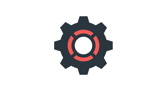 Abstract gear design featuring a red inner circle on a stark white background illustration