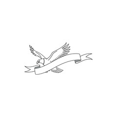 Obraz premium An eagle flies with a banner in its talons outdoors.