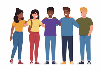 Obraz premium Diverse Group of Smiling Teenage Friends Standing Together in Unity and Friendship Illustration