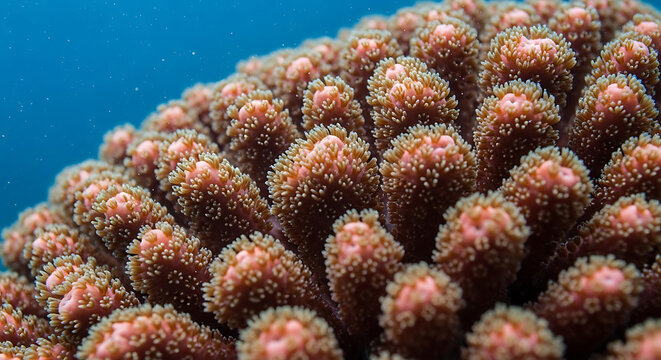 Close-up of a vibrant coral polyp structure underwater