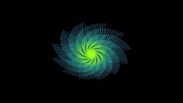 青とグリーンの幾何学スパイラル・デジタル波形の抽象テクノロジー背景