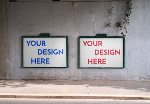 Mockup Of Two Customized Posters On Wall