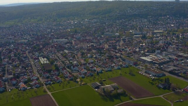 Aerial view of the city Gerlingen in Germany on a sunny morning in Germany
