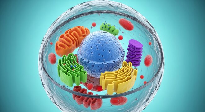 3D Illustration of a Human Animal Cell Structure Showing Nucleus Mitoc