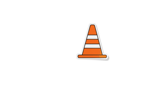Construction Orange Cone Sticker. Flat Vector Minimalist Road Safety and Traffic Control Icon.