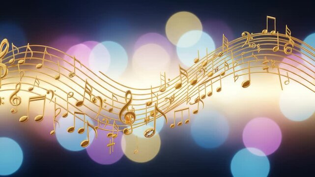 Elegant gold musical notes floating against a bokeh background creating a symphony of light and