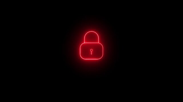 Glowing neon red col our lock animation icon on black background