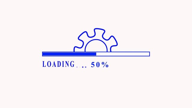 Processing bar with gear icon and percentage work flow status. Mechanical task progress animation for system operation and automation. Digital process loading interface for software execution.
