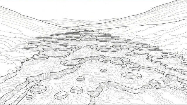 2D AutoCAD drawing of a landscape with rolling hills and layered terrain