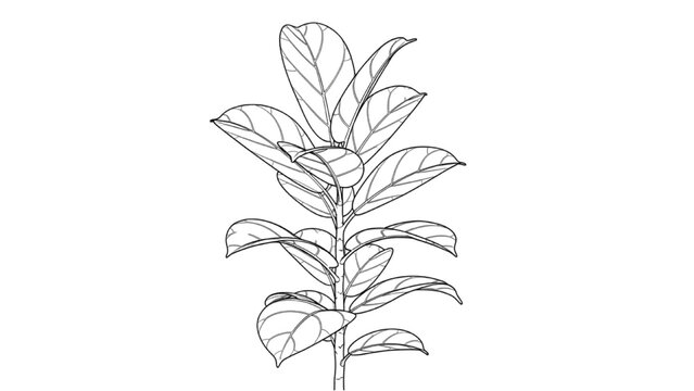 Detailed 2D AutoCAD drawing of a plant with leaves and stem