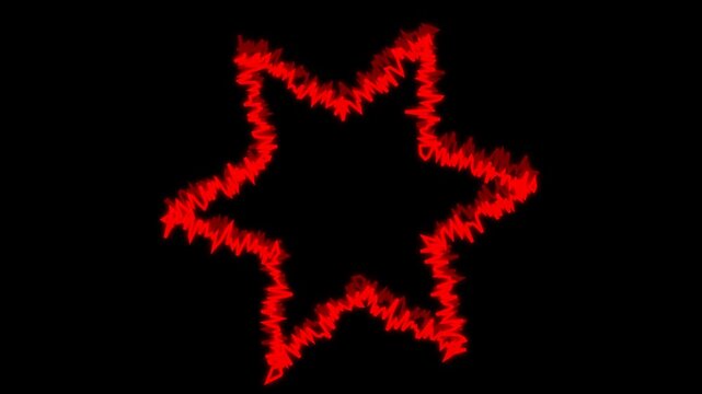 Dynamic red glowing star with electric wiggle distortion effect, perfect for sci fi visuals, transitions, and motion graphics on black background seamless loop