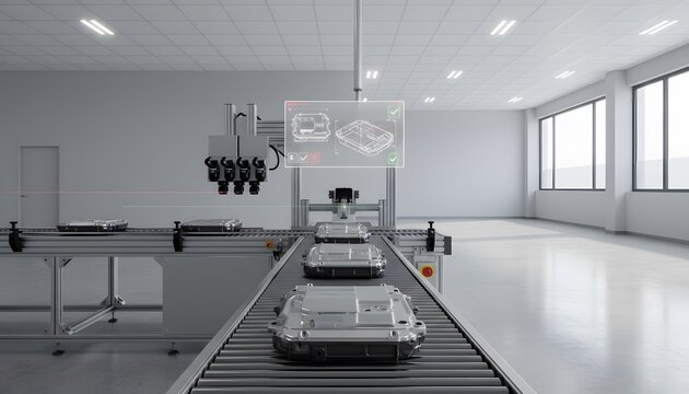 Automated inspection conveyor system with AI vision scanning and smart manufacturing quality control interface