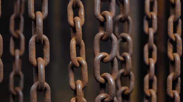 Rusty Chains Hanging with Subtle Swinging Motion Creepy Industrial Mood