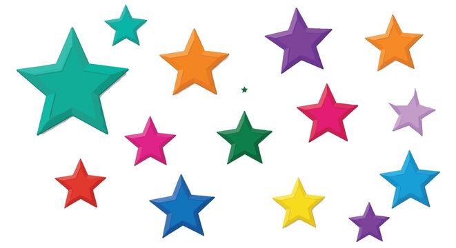 Vibrant multicolored stars featuring flat graphic design elements arranged in a playful composition to provide a versatile set of assets for various creative projects such as festive decorations or di