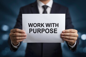 Obraz premium A business professional holding a sign with a purpose-driven message