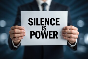 Obraz premium A corporate leader holds a sign stating that Silence Is Power