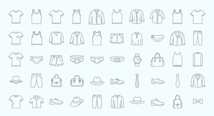 Obraz premium UnClothing Line Icons Set, Fashion Apparel Collection, Garment Outline Symbols, Wardrobe Essentials, Minimalist Fashion Iconstitled