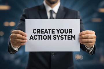 Obraz premium Create Your Action System is the productivity advice on a sign