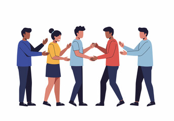 Fototapeta premium Flat vector illustration of diverse people shaking hands and applauding to celebrate a successful collaboration or agreement.