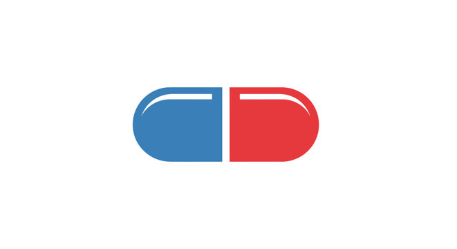 Minimalist representation of a capsule in blue and red against a white backdrop