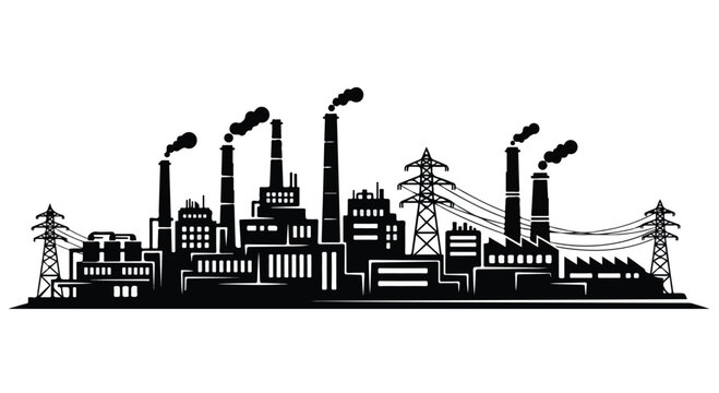 Industrial Factory Plant Silhouette Vector Illustration Design