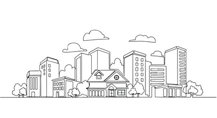 Obraz premium Modern City Skyline House Line Art Vector Illustration Background