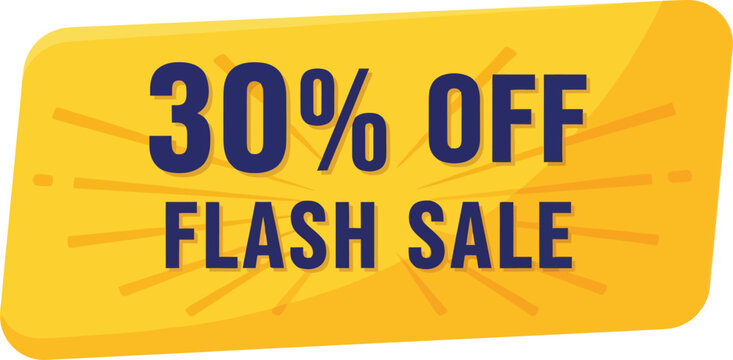 30% Off Flash Sale vector banner, a vibrant yellow discount promotion graphic, ideal for online marketing and retail advertising, limited-time offer design element