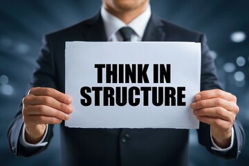 Obraz premium A Businessman Holding a Sign That Advises to Think In Structure