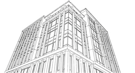 Fototapeta premium Modern architectural building vector illustration perspective sketch