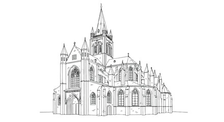 Fototapeta premium Gothic Cathedral Architecture Line Art Vector Illustration Design
