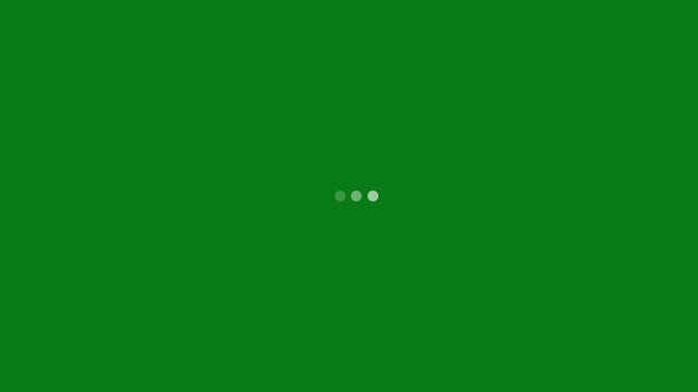 Three white dots in a row centered on a solid green background loading progress