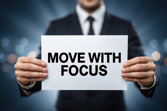 Move With Focus is the Message on a Sign Held by a Professional