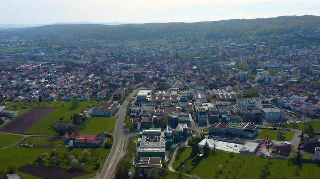 Aerial view of the city Gerlingen in Germany on a sunny morning in Germany