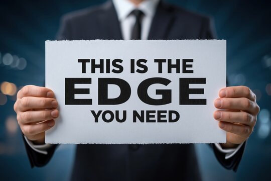 This Is The Edge You Need is the Message on a Sign Held by a Businessman