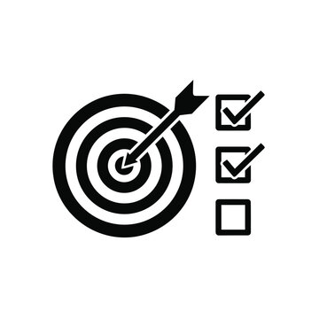 target with arrow hitting bullseye and checkmarks icon on white background high quality professional detailed modern elegant stylish clean crisp