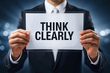 Obraz premium Businessman Holding a Sign with the Message 'Think Clearly'