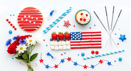 Obraz premium USA Holiday Celebration Food and Decor Flat Lay
