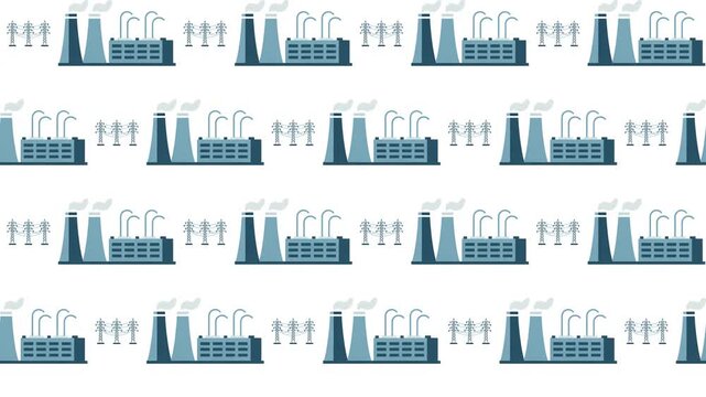 Industrial Power Plant and Electric Tower Seamless Pattern Background, infrastructure and energy concept