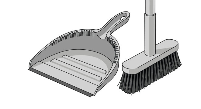 Practical cleaning set includes a grey plastic dustpan and a matching broom for efficient floor sweeping chores.