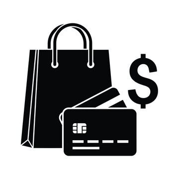 shopping bag with credit card and dollar sign black flat icon high quality professional detailed modern elegant stylish clean crisp